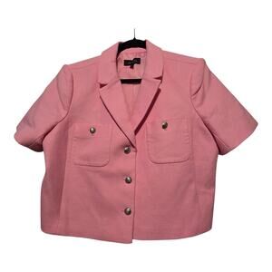 Talbots Texture Blazer Jacket Women 16 Pink Short Sleeve Cropped Coquette